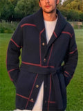 Male's Retro Thickened Stripe Jacquard Button Up Cardigan Sweaters