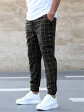 Men's Cool Street Style Lace Up Slim Fit Grid Pants