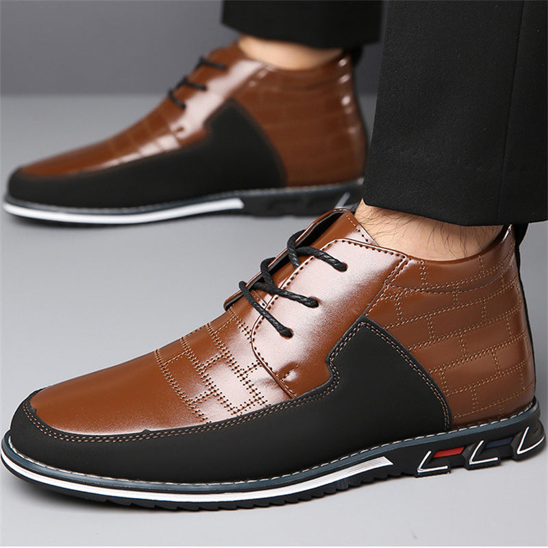 Men's Faux Leather Casual High Top Lace Up Flats Shoes