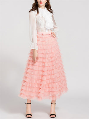 Women's Bow Multi-layer Ruffle Mesh Skirts