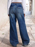 Women's Retrp Elastic Mid Waist Wide Leg Denim Pants