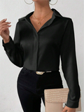 Ladies' Elegant Solid Color Button Up Satin Blouses