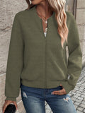 Women's Solid Color Geometry Print Zip Up Baseball Collar Coat