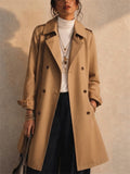 Women Classic Double Breasted Mid Length Trench Coat