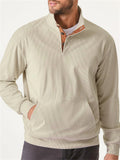 Men's Corduroy Contrast Color Stand Collar Pockets Shirt