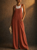 Women Summer Wide Leg Overalls Loose Jumpsuit with Pockets