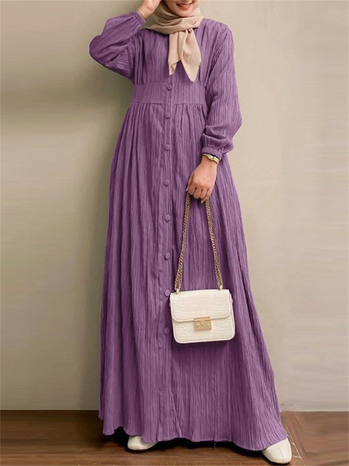 Muslim Vintage Women's High-Rise Button Up Dress