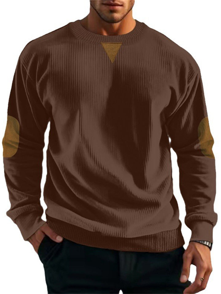 Men's Corduroy Contrast Color Round Neck Long Sleeve Shirt