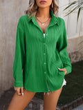 Female Wave Texture Stylish Turn-down Collar Blouses