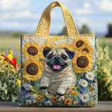 Pug Dog Print Sunflower Floral Tote Bag for Women