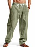 Men's Casual Linen Drawstring Wide Leg Beach Pants