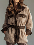 C‌hic Fuzzy Sherpa Coat for Women with Belt and Faux Leather Trim‌