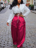 Fashion Casual Detachable Pockets Wide Leg Pants for Women