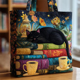 Bookshelf Cat Print Tote Bag for Women