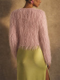 Womens Stylish Pink Shaggy Faux Sequin Fuzzy Knit Party Sweater