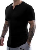 Men's Summer Casual V-Neck Slim Fit Pit Stripe Short Sleeve T-Shirts