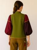 Oriental Patchwork Embroidered Lantern Sleeve Jacket