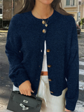 Ladies' Casual Simple Round Neck Button Long-sleeved Sweaters