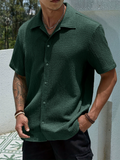 Men's Summer Wear Textured Short Sleeve Button Down Shirts
