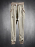 Trendy Contrast Color Drawstring Knitted Casual Pants for Men