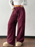 Women's Drawstring Loose Fit High Waist Corduroy Wide Leg Pants