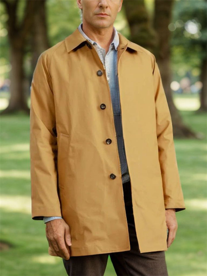 Men's Autumn Simple Solid Color Lapel Single Breasted Trench Coat
