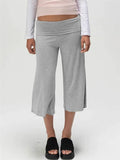 Women's Summer High Waist Fold Over Wide Leg Cropped Gaucho Pants