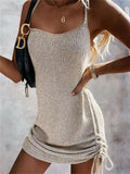 Women's  Summer Sexy Solid Color Drawstring Strap Dress