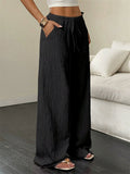 ‌Women's Summer Simple Mid-Waist Texture Loose Fit Wide Leg Pants