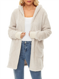 Women's Loose Fit Hooded Fleece Long Cardigan Warm Casual Coats with Pockets