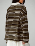 Women's Striped Rugby Shirt Long Sleeve Oversized Polo Top
