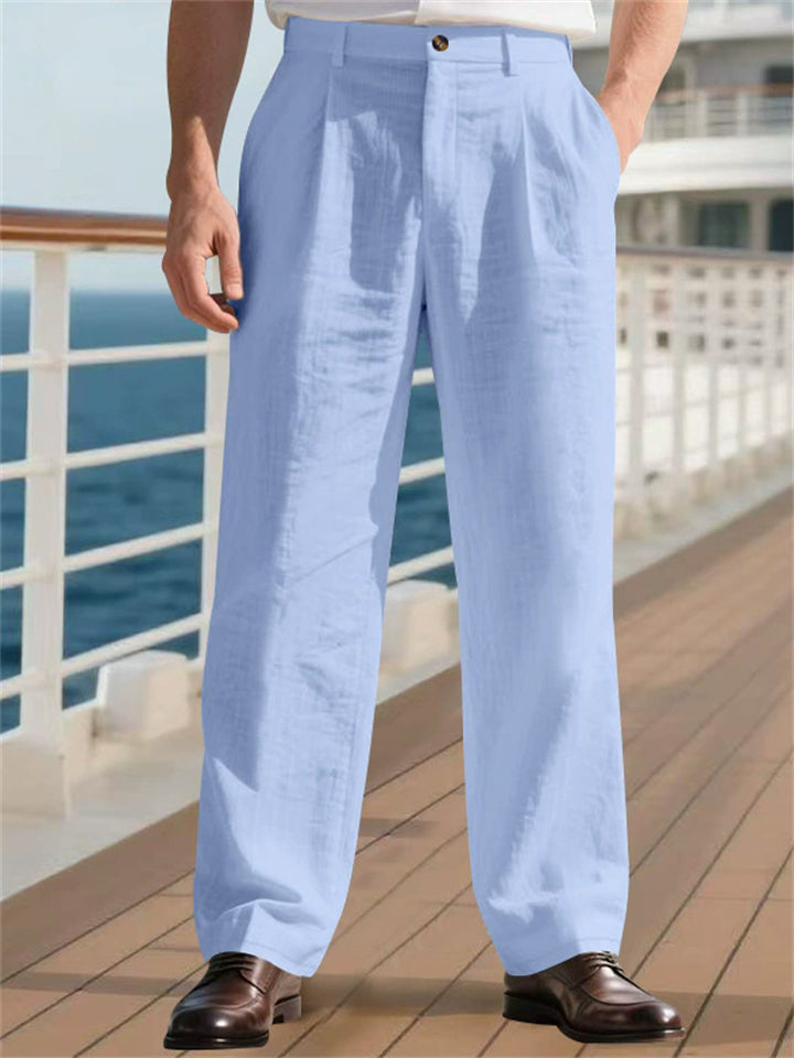 Male's Solid Color Casual Loose Straight Wide Leg Suit Trousers