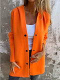 ‌Women's Autumn Simple Button Up Hooded Jackets with Pockets