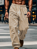 Men's Autumn Corduroy Loose Fit Mid Waist Drawstring Straight Leg Trousers