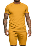 Male Summer All-match 2 Pieces Pure Color Short Outfits