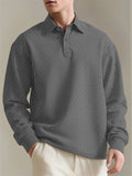 Men's American Style Solid Color Texture Jacquard Lapel Long Sleeve Sweatshirts