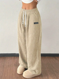 Women's Elastic Waist Drawstring Wide Leg Corduroy Pants With Patch