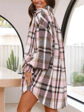 Women's Casual Plaid Puffed Long Sleeve Blouses