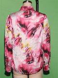 Women's Trendy Contrast Color 3D Print Lapel Long Sleeve Blouses