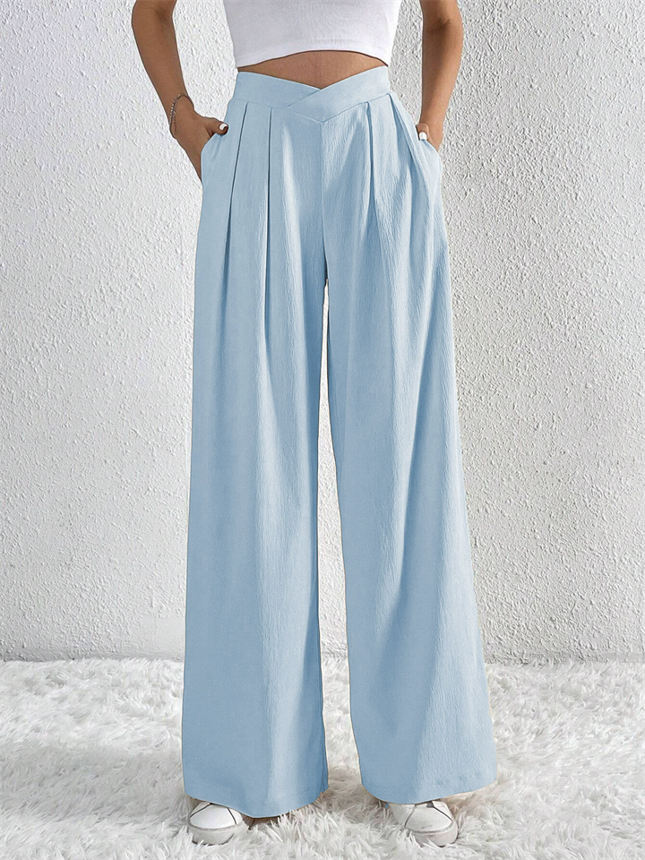 Women's Wide Leg Pleated Palazzo Pants High Waist Comfy Lounge Trousers