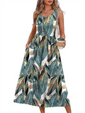Women's Summer Boho Holiday Style Smocked Geometric Sleeveless Sundress