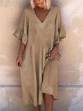 Women's Sexy V Neck Flare Sleeve Loose Trendy Dress for Holiday