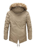 ‌Men's Winter Warm Fleece-Lined Parka Coat Faux Fur-Trimmed Hood