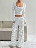 Women's Stylish Comfy Slim Fit Striped Matching Set