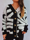 Women's Contrast Color Button V Neck Single Breasted Cardigan Sweaters