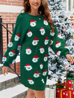 Women's  Santa Claus 3D Pattern Long Sleeve Sweater Mini Dress