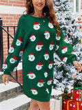 Women's  Santa Claus 3D Pattern Long Sleeve Sweater Mini Dress