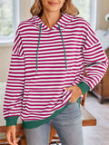 Women's Contrast Color Stripe Long Sleeve Hooded Sweatshirts