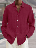 Men's Button Up Long Sleeves Stripe Texture Cotton Linen Shirts