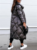 Women's Solid Color Lapel Long-sleeved Zipper Quilted Padded Coats